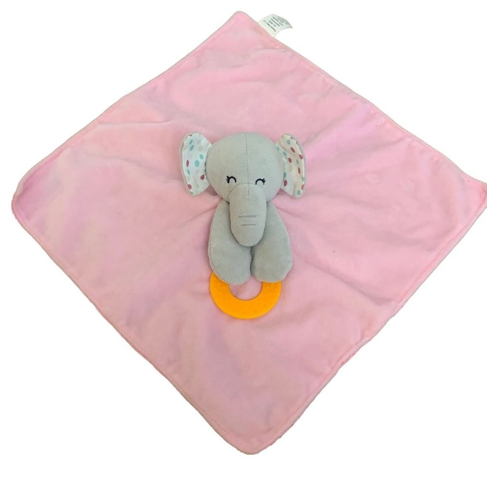 Forever Baby Elephant Pink Lovey Security Blanket Crinkle Ears‎ Orange Tether